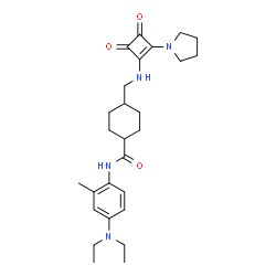 ChemSpider 2D Image | N-[4-(Diethylamino)-2-methylphenyl]-4-({[3,4-dioxo-2-(1-pyrrolidinyl)-1-cyclobuten-1-yl]amino}methyl)cyclohexanecarboxamide | C27H38N4O3