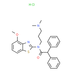 ChemSpider 2D Image | N-[3-(Dimethylamino)propyl]-N-(4-methoxy-1,3-benzothiazol-2-yl)-2,2-diphenylacetamide hydrochloride (1:1) | C27H30ClN3O2S