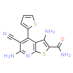 ChemSpider 2D Image | 3,6-Diamino-5-cyano-4-(2-thienyl)thieno[2,3-b]pyridine-2-carboxamide | C13H9N5OS2