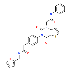 ChemSpider 2D Image | 2-{4-[1-(2-Anilino-2-oxoethyl)-2,4-dioxo-1,4-dihydrothieno[3,2-d]pyrimidin-3(2H)-yl]phenyl}-N-(2-furylmethyl)acetamide | C27H22N4O5S