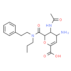 ChemSpider 2D Image | 5-ACETYLAMINO-4-AMINO-6-(PHENETHYLPROPYLCARBAMOYL)5,6-DIHYDRO-4H-PYRAN-2-CARBOXYLIC ACID | C20H27N3O5