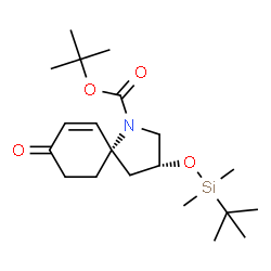ChemSpider 2D Image | 2-Methyl-2-propanyl (3R,5S)-3-{[dimethyl(2-methyl-2-propanyl)silyl]oxy}-8-oxo-1-azaspiro[4.5]dec-6-ene-1-carboxylate | C20H35NO4Si