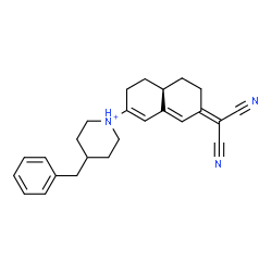 ChemSpider 2D Image | 4-Benzyl-1-[(4aR)-7-(dicyanomethylene)-3,4,4a,5,6,7-hexahydro-2-naphthalenyl]piperidinium | C25H28N3
