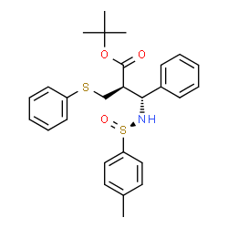 ChemSpider 2D Image | 2-Methyl-2-propanyl (2S,3R)-3-{[(S)-(4-methylphenyl)sulfinyl]amino}-3-phenyl-2-[(phenylsulfanyl)methyl]propanoate | C27H31NO3S2