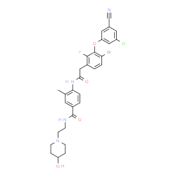 ChemSpider 2D Image | 4-({[4-Bromo-3-(3-chloro-5-cyanophenoxy)-2-fluorophenyl]acetyl}amino)-N-[2-(4-hydroxy-1-piperidinyl)ethyl]-3-methylbenzamide | C30H29BrClFN4O4