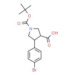 ChemSpider 2D Image | 4-(4-Bromophenyl)-1-{[(2-methyl-2-propanyl)oxy]carbonyl}-3-pyrrolidinecarboxylic acid | C16H20BrNO4
