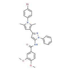 ChemSpider 2D Image | N-{3-[1-(4-Bromophenyl)-2,5-dimethyl-1H-pyrrol-3-yl]-1-phenyl-1H-pyrazol-5-yl}-3,4-dimethoxybenzamide | C30H27BrN4O3