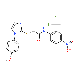 ChemSpider 2D Image | 2-{[1-(4-Methoxyphenyl)-1H-imidazol-2-yl]sulfanyl}-N-[4-nitro-2-(trifluoromethyl)phenyl]acetamide | C19H15F3N4O4S