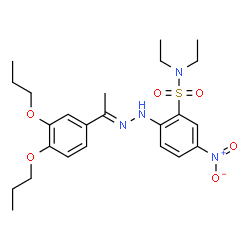 ChemSpider 2D Image | 2-{(2E)-2-[1-(3,4-Dipropoxyphenyl)ethylidene]hydrazino}-N,N-diethyl-5-nitrobenzenesulfonamide | C24H34N4O6S