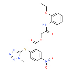ChemSpider 2D Image | 2-[(2-Ethoxyphenyl)amino]-2-oxoethyl 2-[(1-methyl-1H-tetrazol-5-yl)sulfanyl]-5-nitrobenzoate | C19H18N6O6S