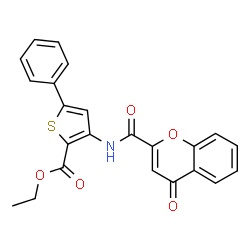 ChemSpider 2D Image | Ethyl 3-{[(4-oxo-4H-chromen-2-yl)carbonyl]amino}-5-phenyl-2-thiophenecarboxylate | C23H17NO5S