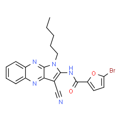 ChemSpider 2D Image | 5-Bromo-N-(3-cyano-1-pentyl-1H-pyrrolo[2,3-b]quinoxalin-2-yl)-2-furamide | C21H18BrN5O2