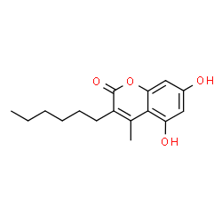 ChemSpider 2D Image | 3-Hexyl-5,7-dihydroxy-4-methyl-2H-chromen-2-one | C16H20O4