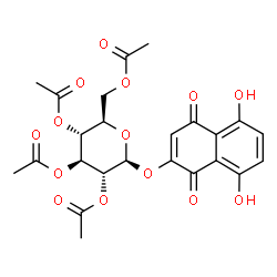 ChemSpider 2D Image | 5,8-Dihydroxy-1,4-dioxo-1,4-dihydro-2-naphthalenyl 2,3,4,6-tetra-O-acetyl-beta-D-glucopyranoside | C24H24O14