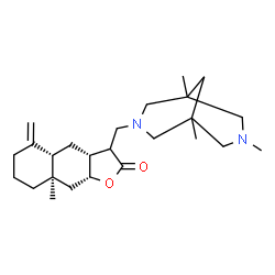 ChemSpider 2D Image | (3aR,4aS,8aR,9aR)-8a-Methyl-5-methylene-3-[(1,5,7-trimethyl-3,7-diazabicyclo[3.3.1]non-3-yl)methyl]decahydronaphtho[2,3-b]furan-2(3H)-one | C25H40N2O2