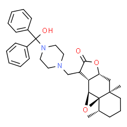 ChemSpider 2D Image | (1aR,2S,5aR,6aR,9aR,9bS)-9-({4-[Hydroxy(diphenyl)methyl]-1-piperazinyl}methyl)-2,5a-dimethyloctahydro-2H-oxireno[4,4a]naphtho[2,3-b]furan-8(9H)-one | C32H40N2O4