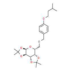 ChemSpider 2D Image | (3aR,5R,5aS,8aS,8bR)-2,2,7,7-Tetramethyl-5-({[4-(3-methylbutoxy)benzyl]oxy}methyl)tetrahydro-3aH-bis[1,3]dioxolo[4,5-b:4',5'-d]pyran | C24H36O7