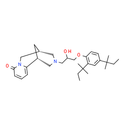 ChemSpider 2D Image | (1R,9R)-11-{3-[2,4-Bis(2-methyl-2-butanyl)phenoxy]-2-hydroxypropyl}-7,11-diazatricyclo[7.3.1.0~2,7~]trideca-2,4-dien-6-one | C30H44N2O3