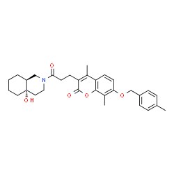 ChemSpider 2D Image | 3-{3-[(4aS,8aS)-4a-Hydroxyoctahydro-2(1H)-isoquinolinyl]-3-oxopropyl}-4,8-dimethyl-7-[(4-methylbenzyl)oxy]-2H-chromen-2-one | C31H37NO5