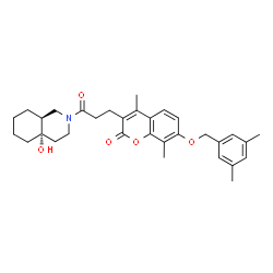 ChemSpider 2D Image | 7-[(3,5-Dimethylbenzyl)oxy]-3-{3-[(4aS,8aS)-4a-hydroxyoctahydro-2(1H)-isoquinolinyl]-3-oxopropyl}-4,8-dimethyl-2H-chromen-2-one | C32H39NO5