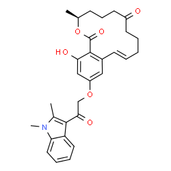 ChemSpider 2D Image | (3S,11E)-14-[2-(1,2-Dimethyl-1H-indol-3-yl)-2-oxoethoxy]-16-hydroxy-3-methyl-3,4,5,6,9,10-hexahydro-1H-2-benzoxacyclotetradecine-1,7(8H)-dione | C30H33NO6