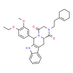ChemSpider 2D Image | (12aS)-2-[2-(1-Cyclohexen-1-yl)ethyl]-6-(4-ethoxy-3-methoxyphenyl)-2,3,6,7,12,12a-hexahydropyrazino[1',2':1,6]pyrido[3,4-b]indole-1,4-dione | C31H35N3O4