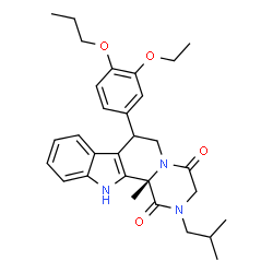 ChemSpider 2D Image | (12bS)-7-(3-Ethoxy-4-propoxyphenyl)-2-isobutyl-12b-methyl-2,3,6,7,12,12b-hexahydropyrazino[1',2':1,2]pyrido[3,4-b]indole-1,4-dione | C30H37N3O4