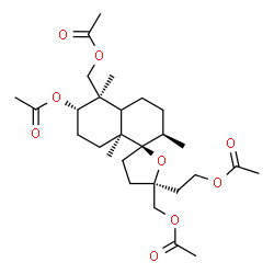 ChemSpider 2D Image | [(2R,2'R,5S,5'R,6'S,8a'S)-6'-Acetoxy-5-(2-acetoxyethyl)-2',5',8a'-trimethyldecahydro-2'H,3H-spiro[furan-2,1'-naphthalene]-5,5'-diyl]bis(methylene) diacetate | C28H44O9