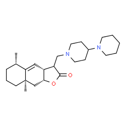 ChemSpider 2D Image | (3aR,5S,8aR,9aR)-3-(1,4'-Bipiperidin-1'-ylmethyl)-5,8a-dimethyl-3a,5,6,7,8,8a,9,9a-octahydronaphtho[2,3-b]furan-2(3H)-one | C25H40N2O2