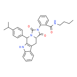 ChemSpider 2D Image | N-Butyl-2-[(11aS)-5-(4-isopropylphenyl)-1,3-dioxo-5,6,11,11a-tetrahydro-1H-imidazo[1',5':1,6]pyrido[3,4-b]indol-2(3H)-yl]benzamide | C33H34N4O3