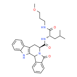 ChemSpider 2D Image | (7S)-N-{(2S)-1-[(3-Methoxypropyl)amino]-4-methyl-1-oxo-2-pentanyl}-5-oxo-7,8,13,13b-tetrahydro-5H-benzo[1,2]indolizino[8,7-b]indole-7-carboxamide | C29H34N4O4