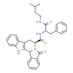 ChemSpider 2D Image | (7S)-N-{(2S)-1-[(3-Methylbutyl)amino]-1-oxo-3-phenyl-2-propanyl}-5-oxo-7,8,13,13b-tetrahydro-5H-benzo[1,2]indolizino[8,7-b]indole-7-carboxamide | C33H34N4O3