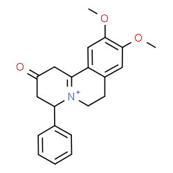 ChemSpider 2D Image | 9,10-Dimethoxy-2-oxo-4-phenyl-1,2,3,4,6,7-hexahydropyrido[2,1-a]isoquinolinium | C21H22NO3