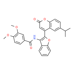 ChemSpider 2D Image | N-[2-(6-Isopropyl-2-oxo-2H-chromen-4-yl)-1-benzofuran-3-yl]-3,4-dimethoxybenzamide | C29H25NO6