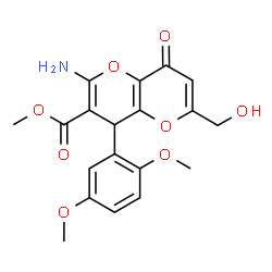 ChemSpider 2D Image | Methyl 2-amino-4-(2,5-dimethoxyphenyl)-6-(hydroxymethyl)-8-oxo-4,8-dihydropyrano[3,2-b]pyran-3-carboxylate | C19H19NO8