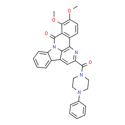 ChemSpider 2D Image | 10,11-Dimethoxy-2-[(4-phenyl-1-piperazinyl)carbonyl]-9H-benzo[c]indolo[3,2,1-ij][1,5]naphthyridin-9-one | C31H26N4O4