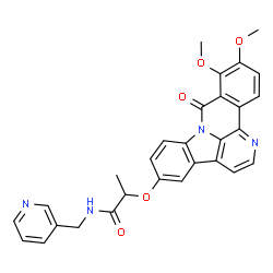 ChemSpider 2D Image | 2-[(10,11-Dimethoxy-9-oxo-9H-benzo[c]indolo[3,2,1-ij][1,5]naphthyridin-5-yl)oxy]-N-(3-pyridinylmethyl)propanamide | C29H24N4O5