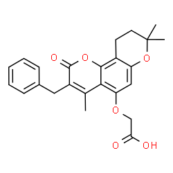 ChemSpider 2D Image | [(3-Benzyl-4,8,8-trimethyl-2-oxo-9,10-dihydro-2H,8H-pyrano[2,3-f]chromen-5-yl)oxy]acetic acid | C24H24O6