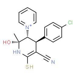 ChemSpider 2D Image | 1-[(2R,3R,4S)-4-(4-Chlorophenyl)-5-cyano-2-hydroxy-2-methyl-6-sulfanyl-1,2,3,4-tetrahydro-3-pyridinyl]pyridinium | C18H17ClN3OS