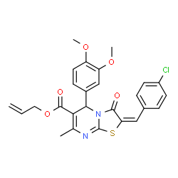 ChemSpider 2D Image | Allyl (2E)-2-(4-chlorobenzylidene)-5-(3,4-dimethoxyphenyl)-7-methyl-3-oxo-2,3-dihydro-5H-[1,3]thiazolo[3,2-a]pyrimidine-6-carboxylate | C26H23ClN2O5S