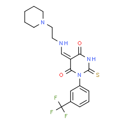 ChemSpider 2D Image | (5E)-5-({[2-(Piperidin-1-yl)ethyl]amino}methylene)-2-sulfanyl-1-[3-(trifluoromethyl)phenyl]pyrimidine-4,6(1H,5H)-dione | C19H21F3N4O2S