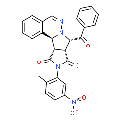 ChemSpider 2D Image | (8S,8aR,11aS,11bS)-8-Benzoyl-10-(2-methyl-5-nitrophenyl)-11a,11b-dihydro-8H-pyrrolo[3',4':3,4]pyrrolo[2,1-a]phthalazine-9,11(8aH,10H)-dione | C27H20N4O5