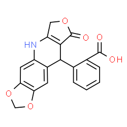 ChemSpider 2D Image | 2-(8-Oxo-5,6,8,9-tetrahydro[1,3]dioxolo[4,5-g]furo[3,4-b]quinolin-9-yl)benzoic acid | C19H13NO6