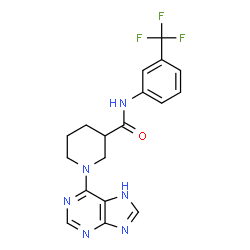 ChemSpider 2D Image | 1-(7H-Purin-6-yl)-N-[3-(trifluoromethyl)phenyl]-3-piperidinecarboxamide | C18H17F3N6O