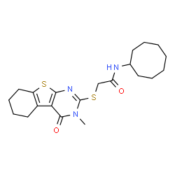 ChemSpider 2D Image | N-Cyclooctyl-2-[(3-methyl-4-oxo-3,4,5,6,7,8-hexahydro[1]benzothieno[2,3-d]pyrimidin-2-yl)sulfanyl]acetamide | C21H29N3O2S2