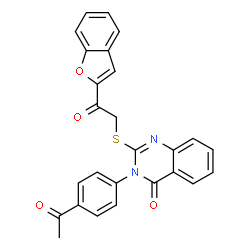 ChemSpider 2D Image | 3-(4-Acetylphenyl)-2-{[2-(1-benzofuran-2-yl)-2-oxoethyl]sulfanyl}-4(3H)-quinazolinone | C26H18N2O4S