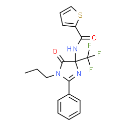 ChemSpider 2D Image | N-[5-Oxo-2-phenyl-1-propyl-4-(trifluoromethyl)-4,5-dihydro-1H-imidazol-4-yl]-2-thiophenecarboxamide | C18H16F3N3O2S