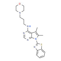 ChemSpider 2D Image | 7-(1,3-Benzothiazol-2-yl)-5,6-dimethyl-N-[3-(4-morpholinyl)propyl]-7H-pyrrolo[2,3-d]pyrimidin-4-amine | C22H26N6OS