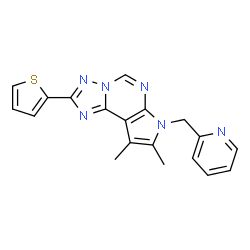 ChemSpider 2D Image | 8,9-Dimethyl-7-(2-pyridinylmethyl)-2-(2-thienyl)-7H-pyrrolo[3,2-e][1,2,4]triazolo[1,5-c]pyrimidine | C19H16N6S