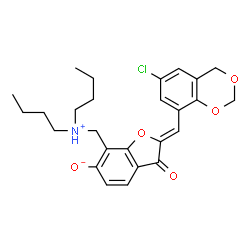 ChemSpider 2D Image | (2Z)-2-[(6-Chloro-4H-1,3-benzodioxin-8-yl)methylene]-7-[(dibutylammonio)methyl]-3-oxo-2,3-dihydro-1-benzofuran-6-olate | C26H30ClNO5